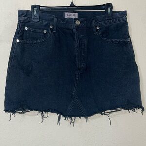 Agolde Black Distressed Denim Mini Skirt